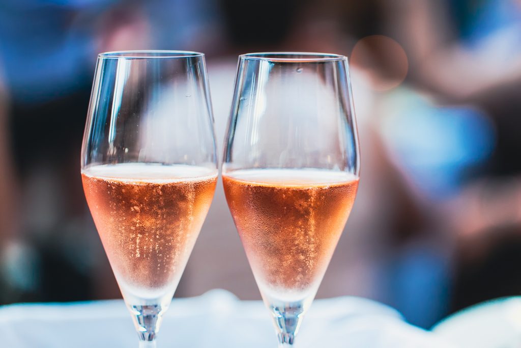 two glasses of sparkling rose wine