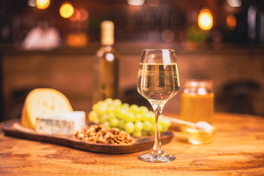 white wine and cheese board