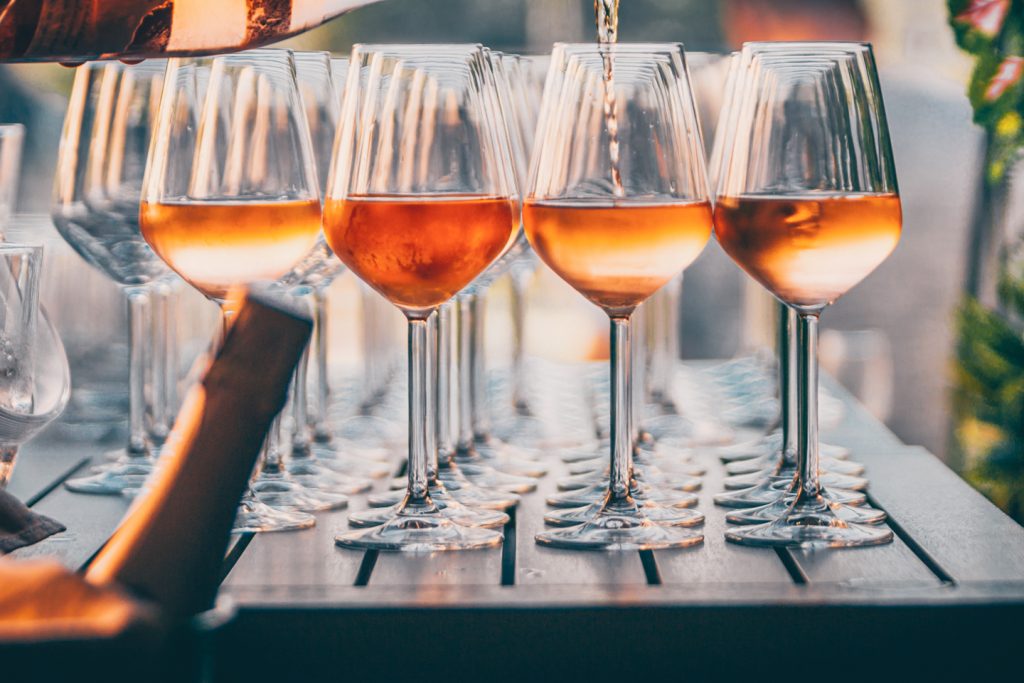 pouring drinks on a table