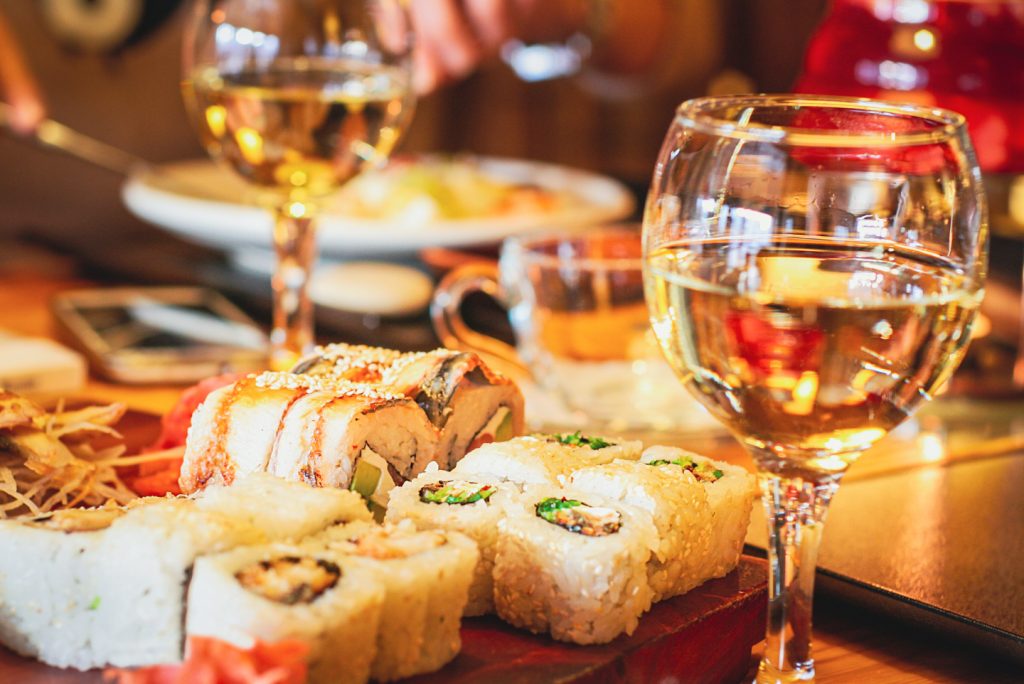 sushi and chardonnay
